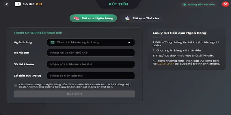 Quy trình rút tiền về ngân hàng cực kỳ đơn giản tại Uk88